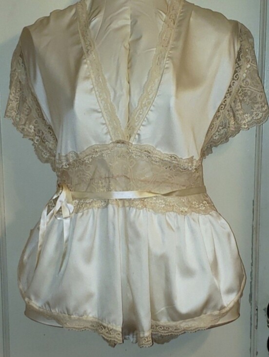 Lily of France Other - VTG Lily of France Ivory Satin Lace-Trim Lingerie Romper M